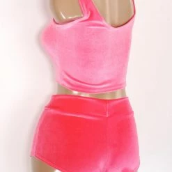 The Sugarpuss Collection Pastel Cupcake Plush Velvet Crop Tank In Neon Pink