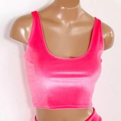 The Sugarpuss Collection Pastel Cupcake Plush Velvet Crop Tank In Neon Pink