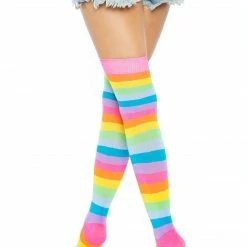Leg Avenue Neon Rainbow Stripe Over The Knee Socks