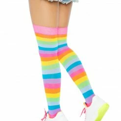 Leg Avenue Neon Rainbow Stripe Over The Knee Socks