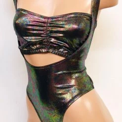 The Sugarpuss Collection Oil Slick One Piece Suspender Suit With Thongback