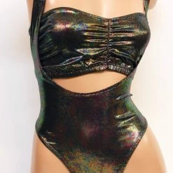 The Sugarpuss Collection Oil Slick One Piece Suspender Suit With Thongback