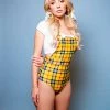 The Sugarpuss Collection Modern Plaids Pin Up Overalls In Yellow Modern Plaid
