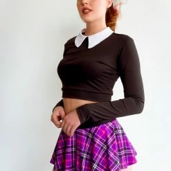 The Sugarpuss Collection Plaid Highwaist Mini Skirt In Purple