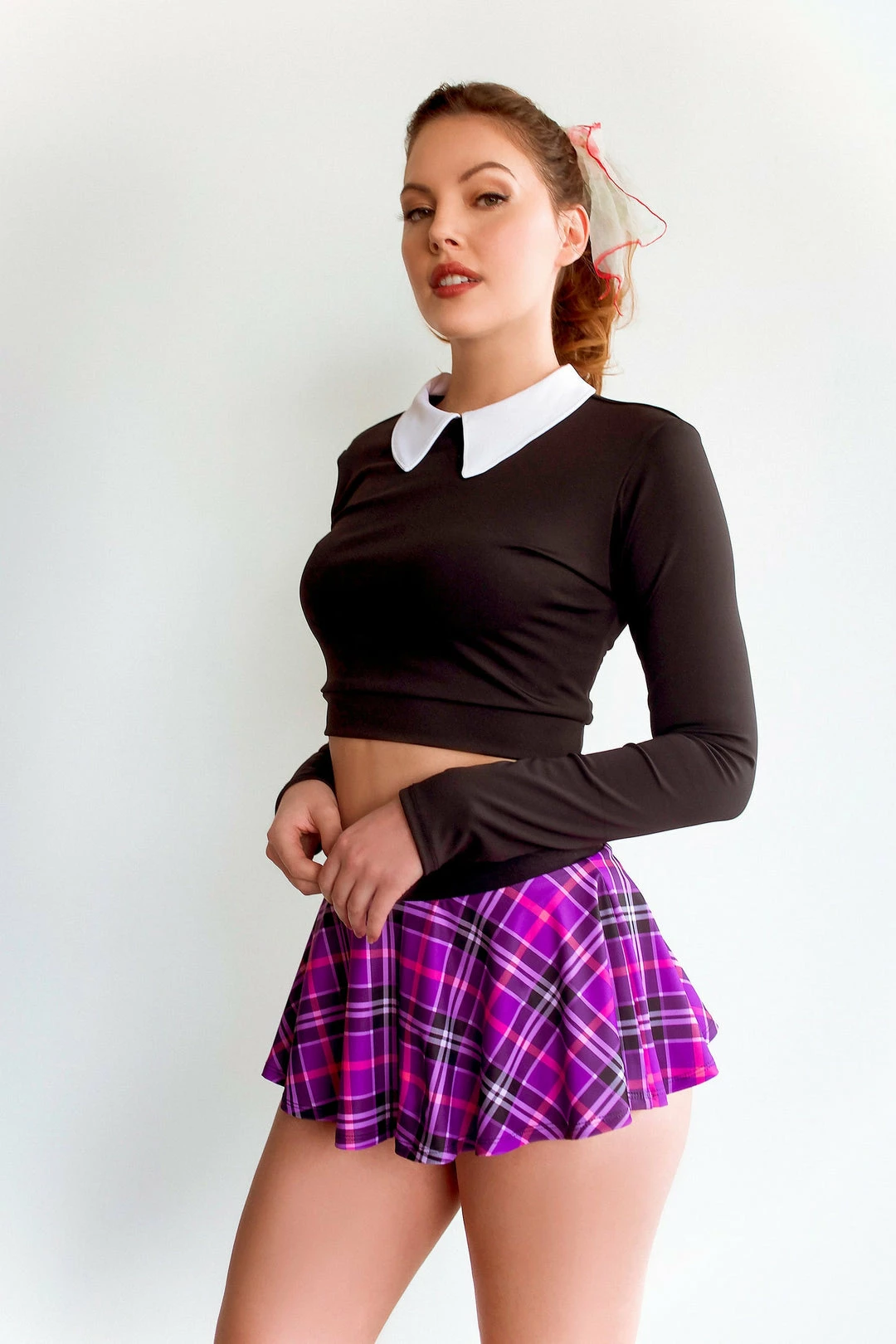 The Sugarpuss Collection Plaid Highwaist Mini Skirt In Purple 1 The Sugarpuss Collection Plaid Highwaist Mini Skirt In Purple