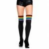 Leg Avenue Thigh High Socks With Rainbow Stripes In Black Rollergirls And Disco Babes