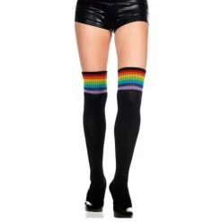 Leg Avenue Thigh High Socks With Rainbow Stripes In Black Rollergirls And Disco Babes