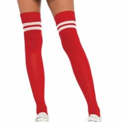 Leg Avenue Ribbed Athletic Thigh High Socks In Red