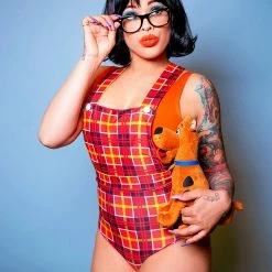 The Sugarpuss Collection Pin Up Overalls In Red Modern Plaid