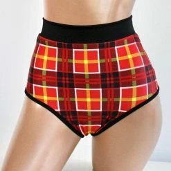 The Sugarpuss Collection Modern Plaids Plaid Highwaist Pin-Up Bottoms In Red