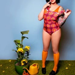 The Sugarpuss Collection Pin Up Overalls In Red Modern Plaid
