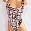 The Sugarpuss Collection Plush Velvet Highcut Scoopneck Bodysuit In Rose Snakeskin Jungle Fever