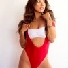 The Sugarpuss Collection Suspender Swimsuit With Thongback In Red