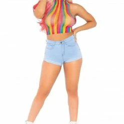 The Sugarpuss Collection Rollergirls And Disco Babes Rainbow Fishnet High Neck Crop Top