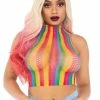 The Sugarpuss Collection Rollergirls And Disco Babes Rainbow Fishnet High Neck Crop Top