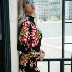 The Sugarpuss Collection Mona Lisa Vito Floral Catsuit With Zipper Back Costumes