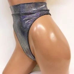 The Sugarpuss Collection Hologram Highcut Briefs With Thongback In Silver