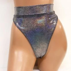 The Sugarpuss Collection Hologram Highcut Briefs With Thongback In Silver