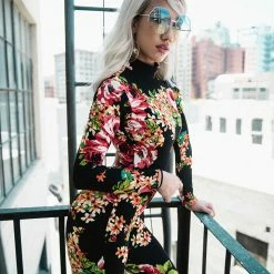 The Sugarpuss Collection Mona Lisa Vito Floral Catsuit With Zipper Back Costumes