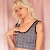 The Sugarpuss Collection Pastel Cupcake Glen Plaid Cami Tank With Ruffle Trim In Black