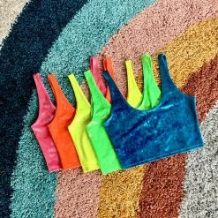 The Sugarpuss Collection Neon Crushed Velvet Crop Tank In Yellow Neons!