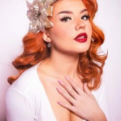 The Sugarpuss Collection 'A Touch Of Class' 3/4 Sleeve Crop Top With Pink Rose