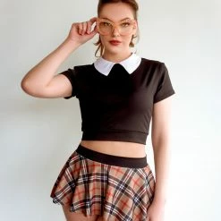 The Sugarpuss Collection Plaid Highwaist Mini Skirt In Tan
