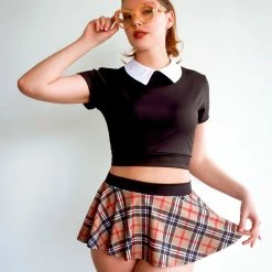 The Sugarpuss Collection Plaid Highwaist Mini Skirt In Tan