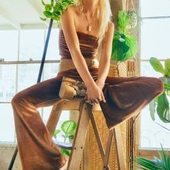 The Sugarpuss Collection Plush Velvet Tube Top In Caramel