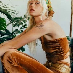 The Sugarpuss Collection Plush Velvet Tube Top In Caramel