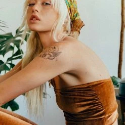 The Sugarpuss Collection Plush Velvet Tube Top In Caramel