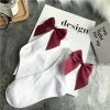The Sugarpuss Collection Anklet Socks With Satin Bows In White And Burgundy
