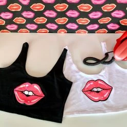 The Sugarpuss Collection Lips Crop Tank In White With Neon Pink Lips Rollergirls And Disco Babes 13 The Sugarpuss Collection Lips Crop Tank In White With Neon Pink Lips Rollergirls And Disco Babes