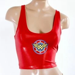 The Sugarpuss Collection Star Superheroine Crop Tank With Red Stars Emblem Patch Costumes