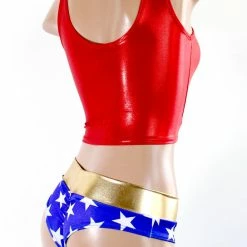 The Sugarpuss Collection Star Superheroine Crop Tank With Red Stars Emblem Patch Costumes