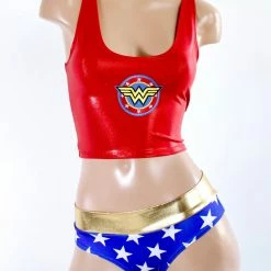The Sugarpuss Collection Star Superheroine Crop Tank With Red Stars Emblem Patch Costumes