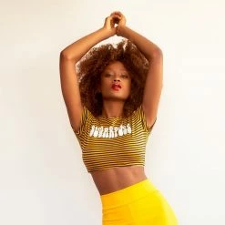 The Sugarpuss Collection Retro Stripes 'Sugarpuss' Logo Crop Tee With Short Sleeves Sugarpuss Classic Tees